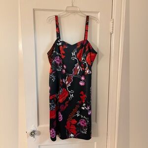 Lane Bryant Black Satin Floral Cocktail Dress Size 16